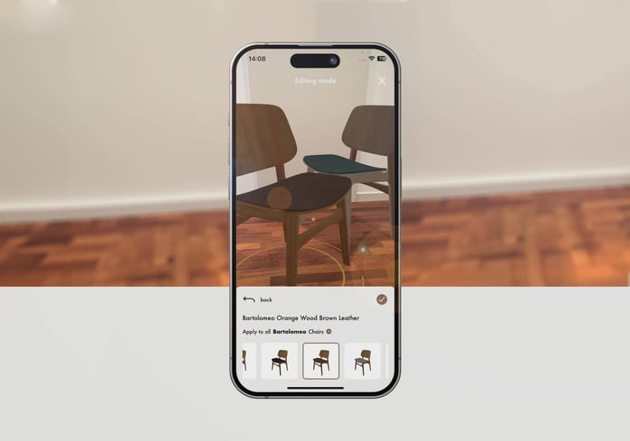 Smartphone with the furniture AI app in use