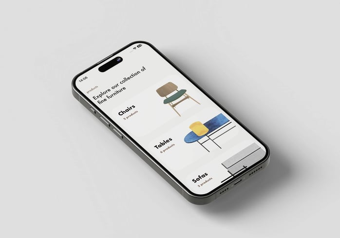 Smartphone with the furniture AI app in use