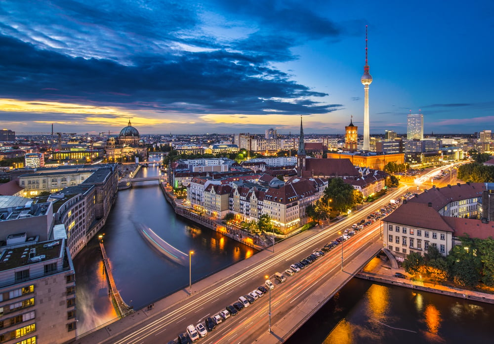 Berlin, Germany viewed from above the Spree River.