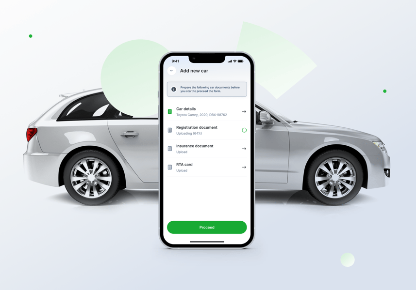 Careem Captain app and a car in background