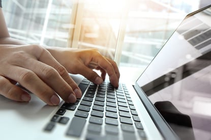 Double exposure of business man hand working on blank screen laptop computer on wooden desk as concept-3