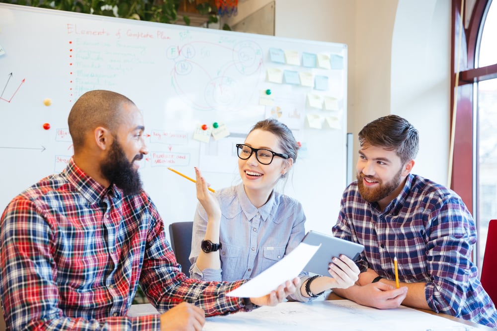 Multiethnic group of happy business people working together in office-4