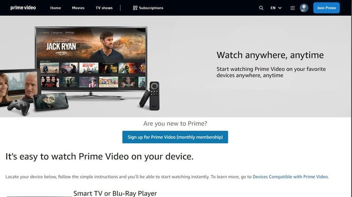 PrimeVideo website screenshot