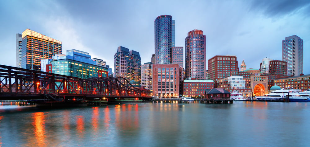 Skyline of downtown Boston from the pier