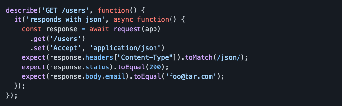 Supertest - assertion example with async_await syntax