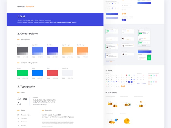 Understanding what is UI and UX in web design – example of the work of Hive app style guide