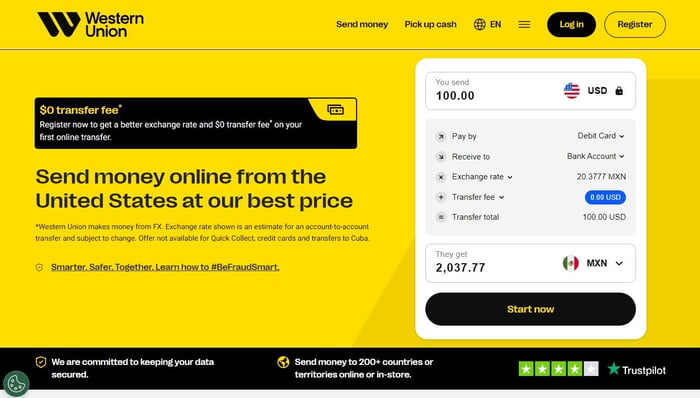 Western Union website screenshot