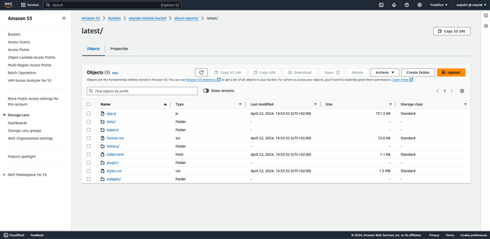 latest test run report on AWS