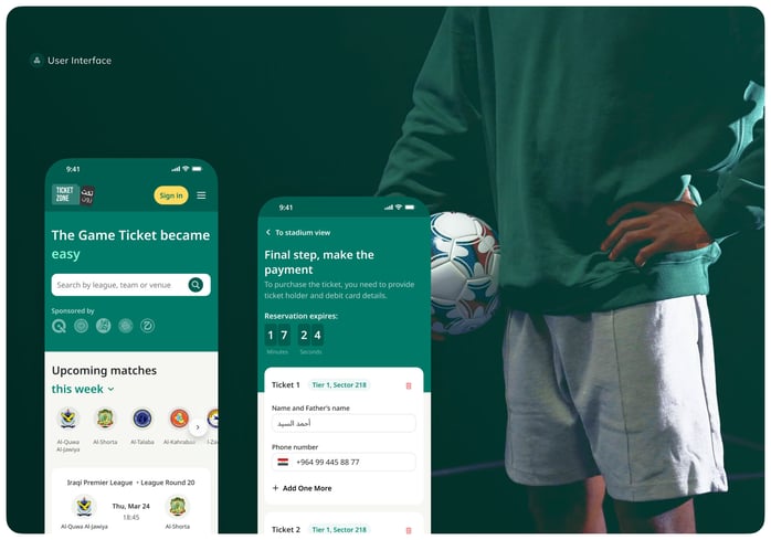 Image showing a football player and the ticket zone app.